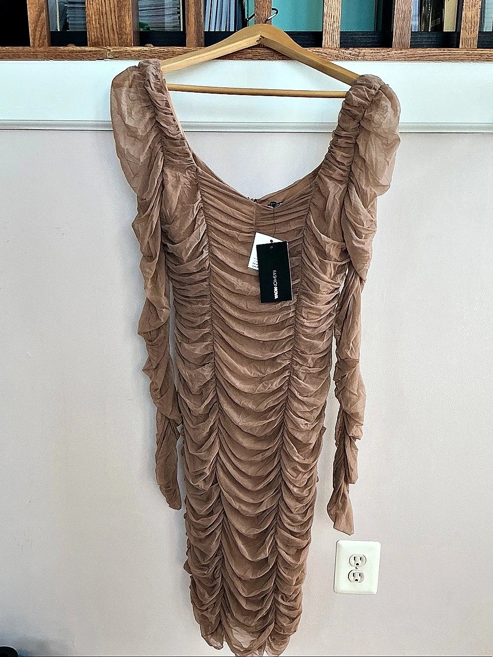 FASHION NOVA Ruched Mini Dress in Brown Size Medium NWT